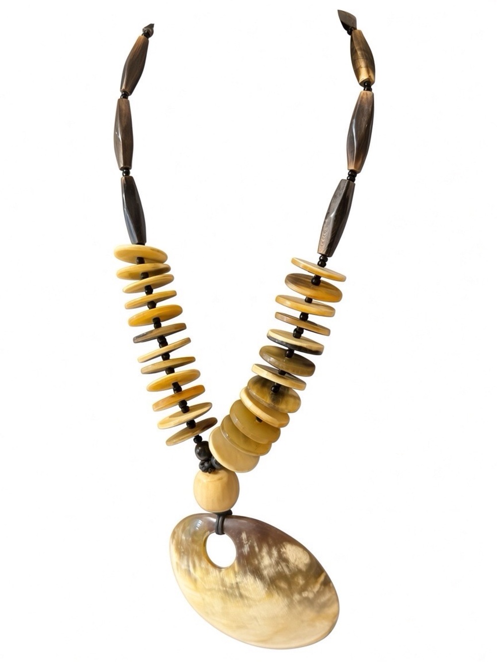 Boho Horn Disc Statement Necklace in Warm Yellow-Brown - Picture 3 of 4